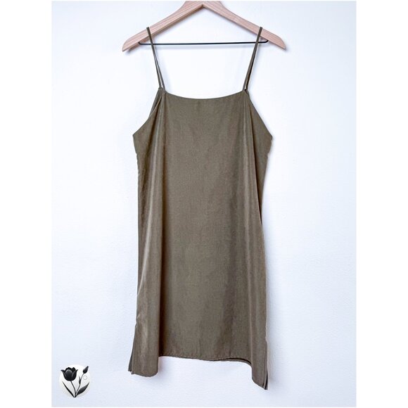 Women's Earth Music & Ecology Mini Dress S / M Khaki Slip Strap Faux Suede Japan - Picture 4 of 12
